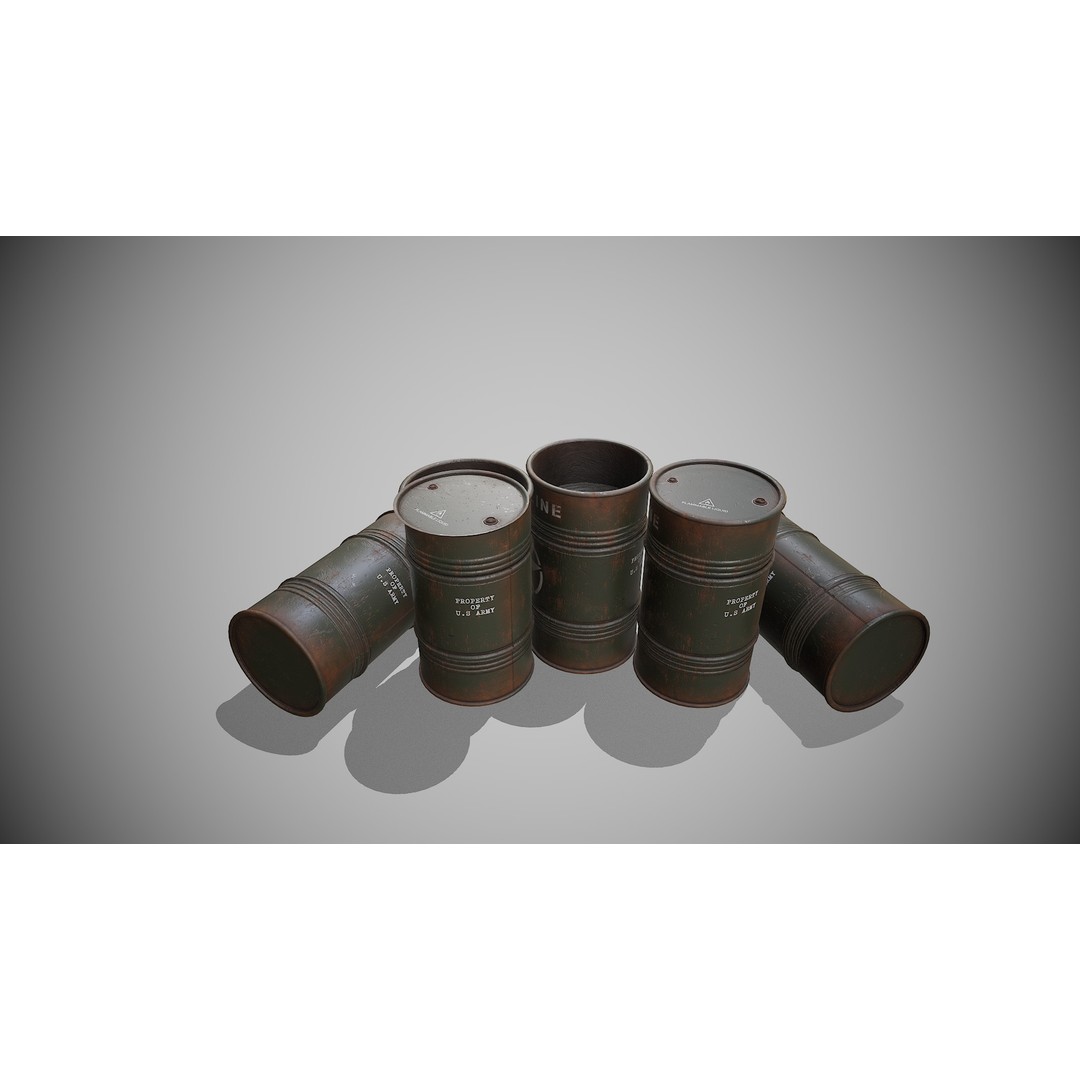 Military Barrels 3D Model – Low Poly Game Asset, FBX, PBR Textures - View 6