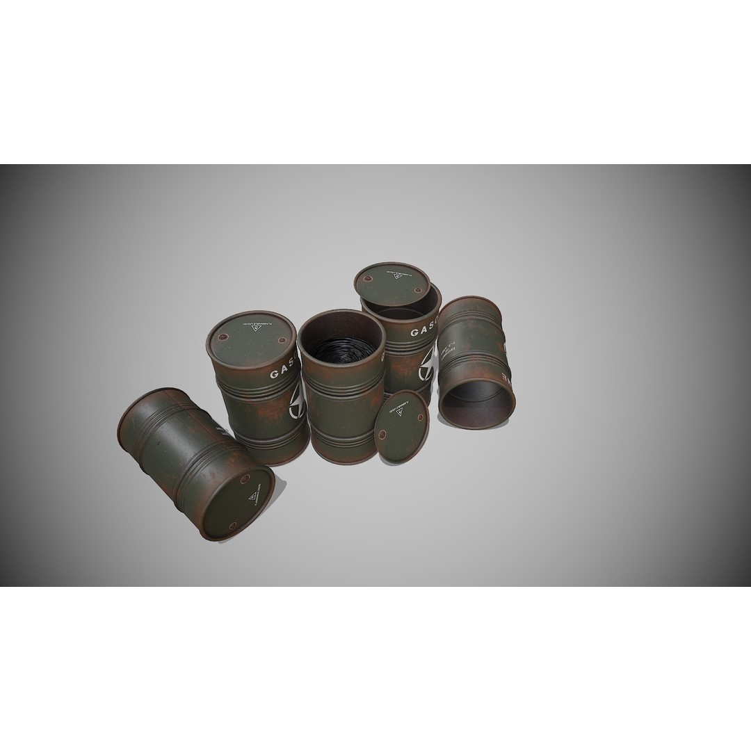 Military Barrels 3D Model – Low Poly Game Asset, FBX, PBR Textures - View 7