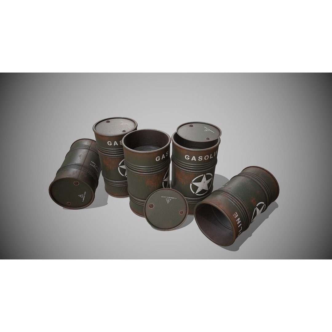 Military Barrels 3D Model – Low Poly Game Asset, FBX, PBR Textures - View 8