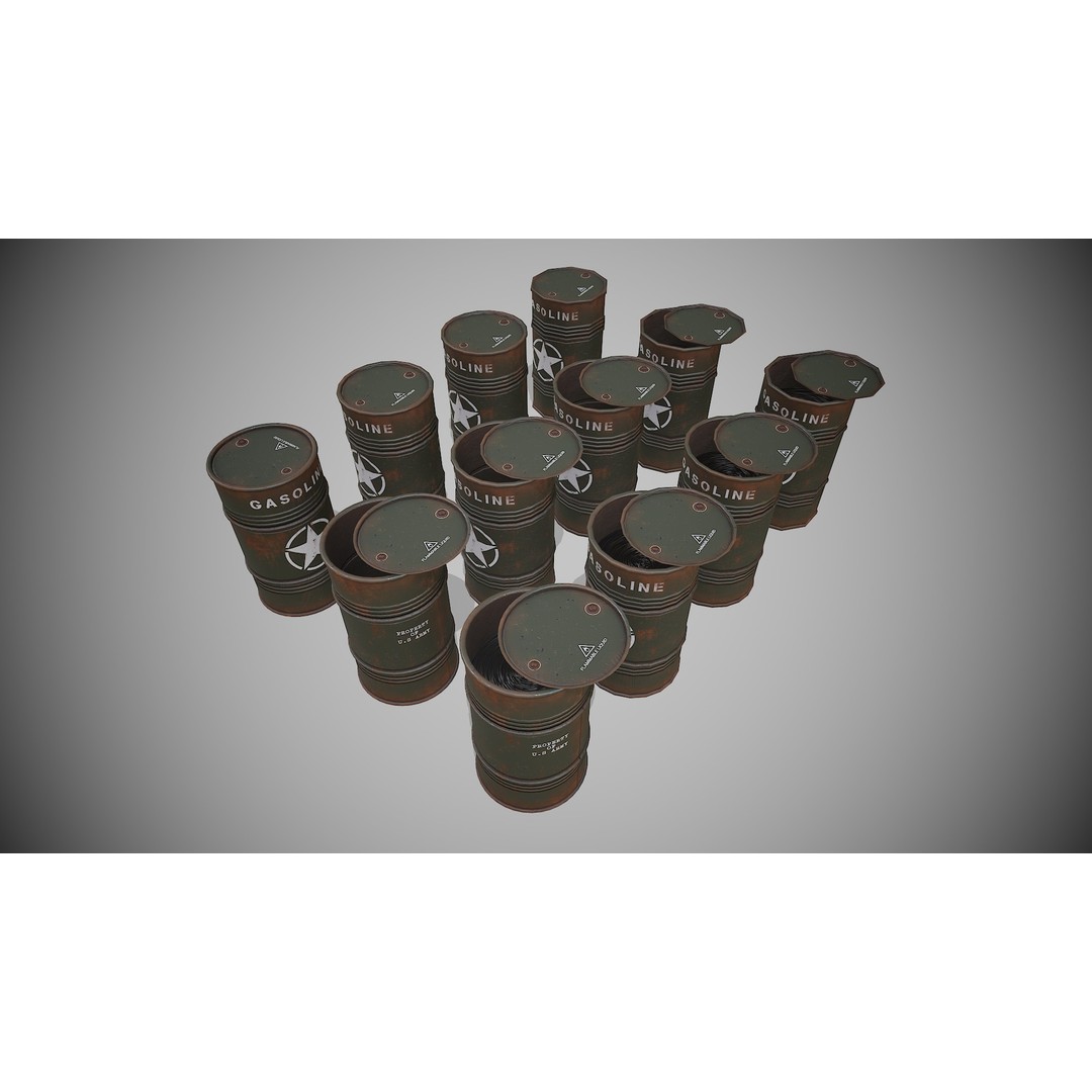 Military Barrels 3D Model – Low Poly Game Asset, FBX, PBR Textures - View 9