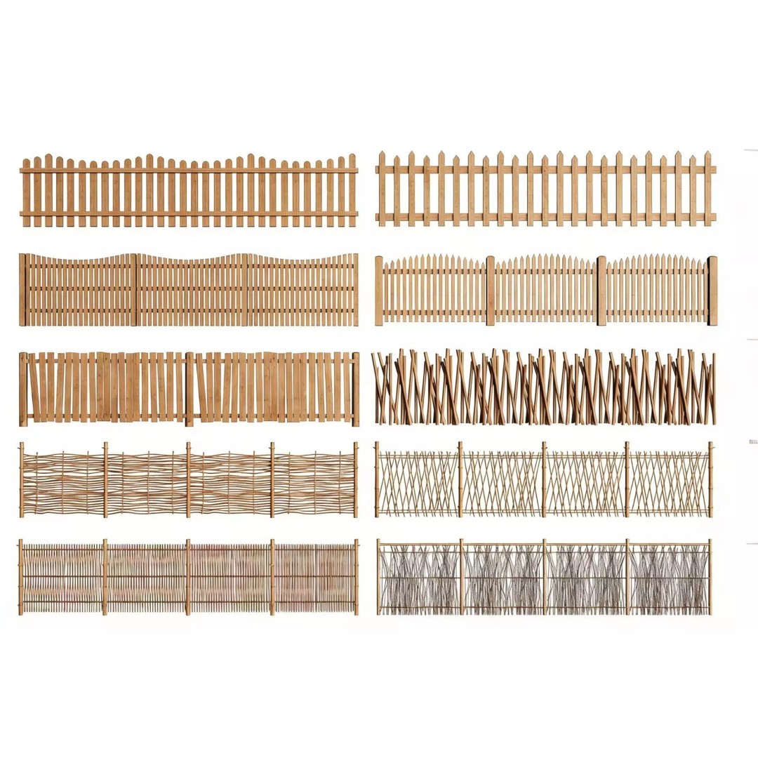 Wooden Fence 3D Model – Vintage Bamboo and Wooden Styles, FBX - View 2