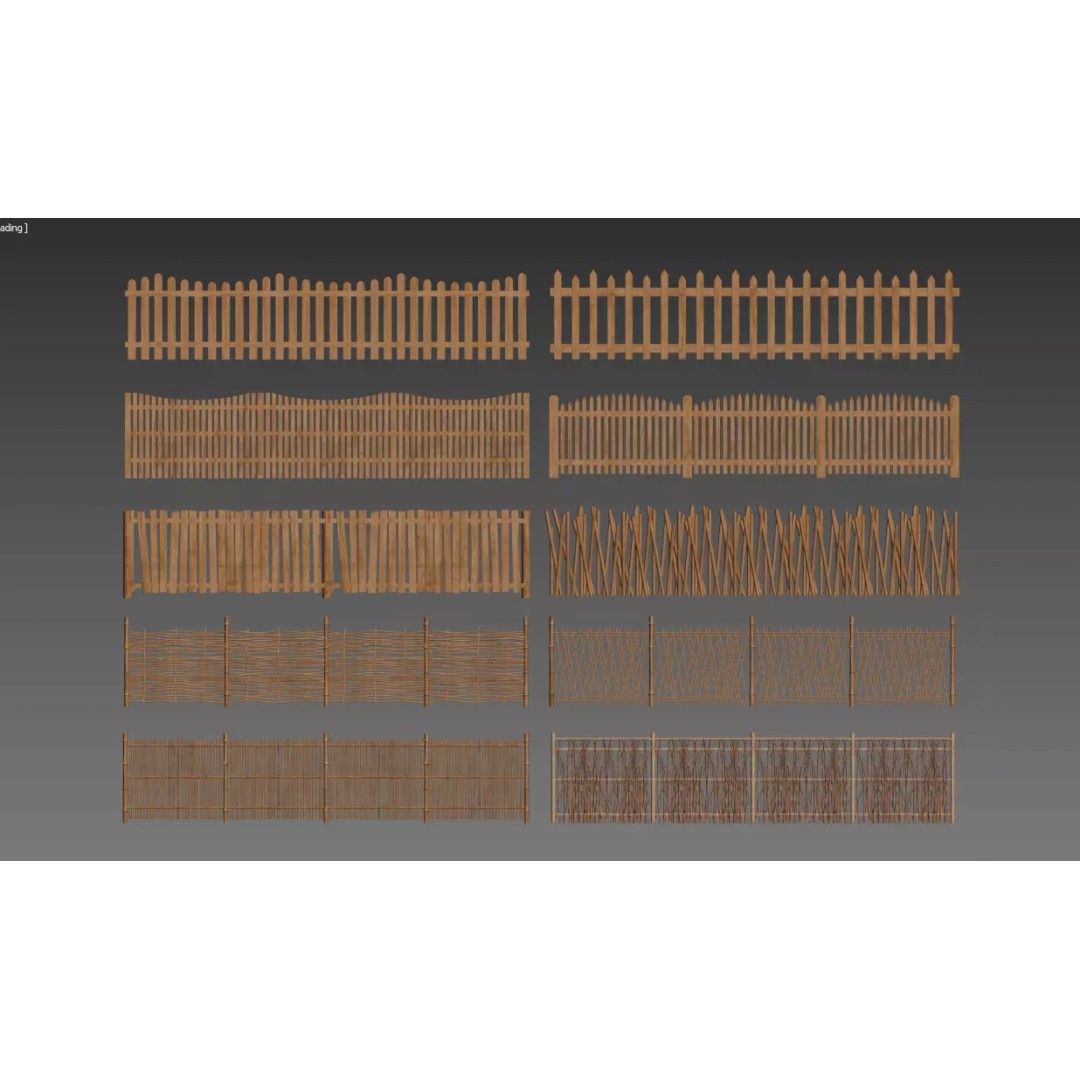 Wooden Fence 3D Model – Vintage Bamboo and Wooden Styles, FBX - View 3