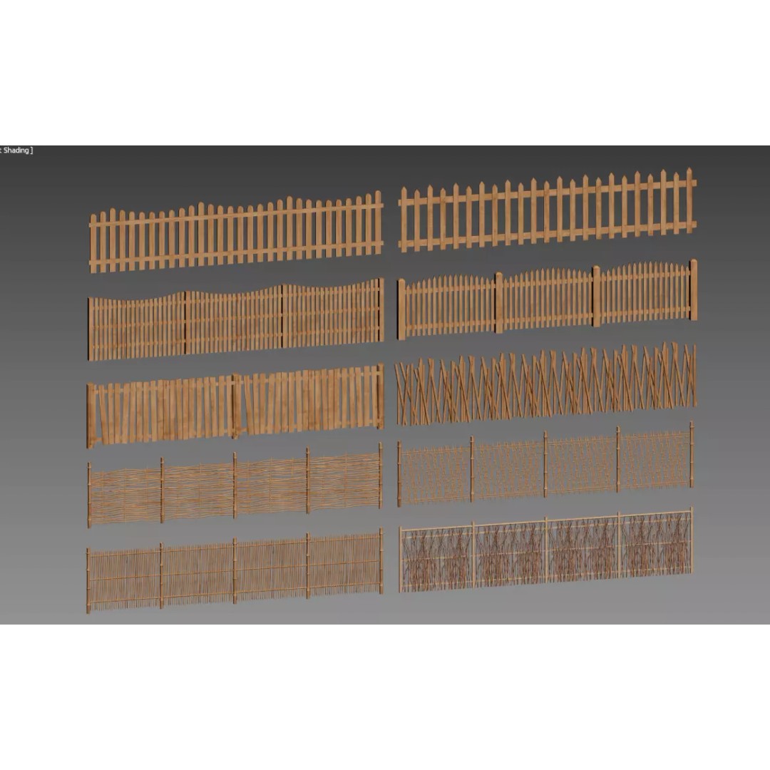 Wooden Fence 3D Model – Vintage Bamboo and Wooden Styles, FBX - View 4