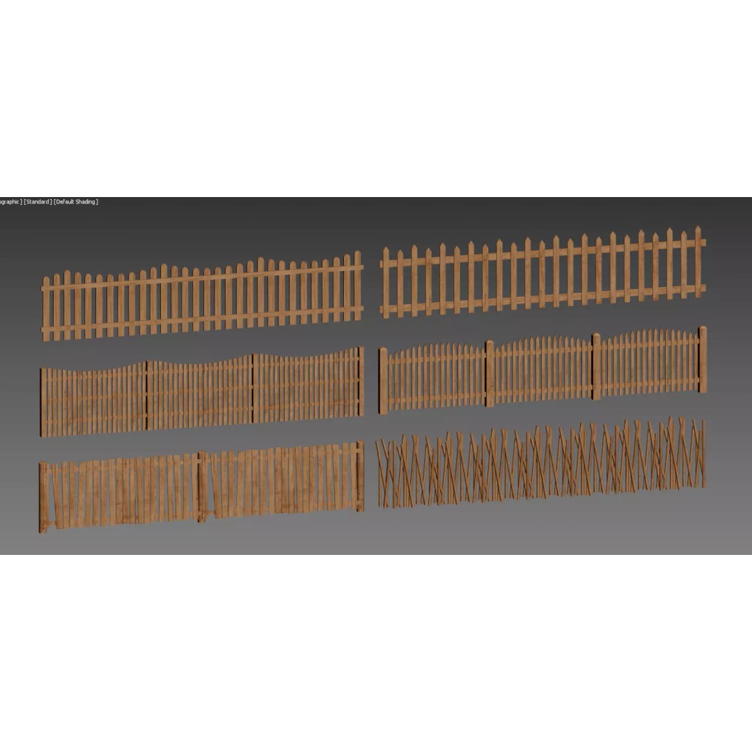 Wooden Fence 3D Model – Vintage Bamboo and Wooden Styles, FBX - View 5