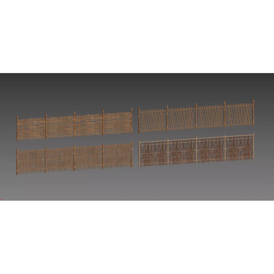 Wooden Fence 3D Model – Vintage Bamboo and Wooden Styles, FBX - View 6