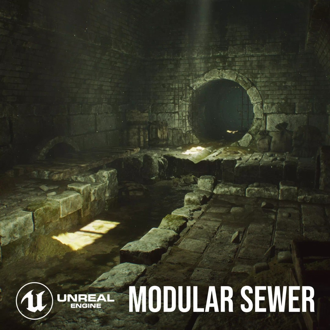 Modular Sewer 3D Model – Low Poly UE5 Asset with Nanite Support - View 2