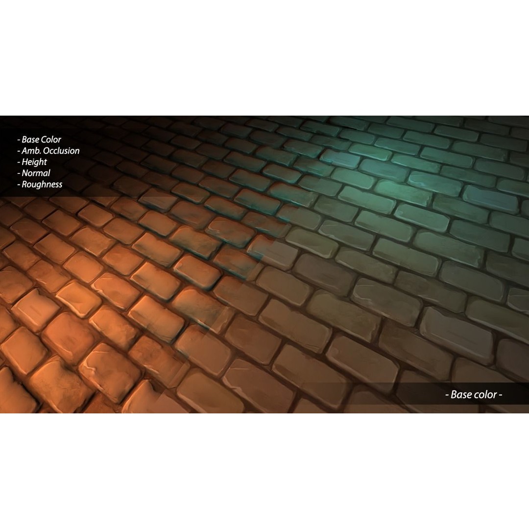 Stylized Hand Painted Brick Wall Textures 3D Model – PBR Ready, 10 Unique Textures