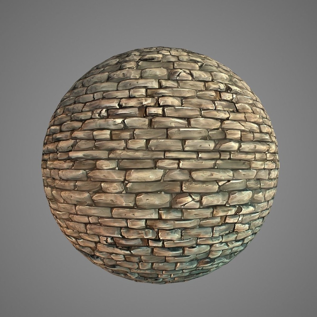 Stylized Hand Painted Brick Wall Textures 3D Model – PBR Ready, 10 Unique Textures - View 11