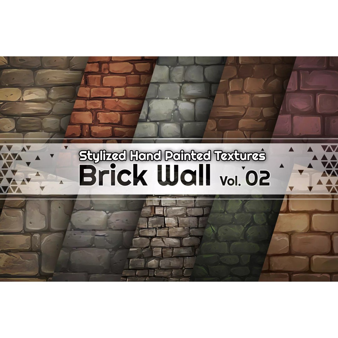 Stylized Hand Painted Brick Wall Textures 3D Model – PBR Ready, 10 Unique Textures - View 2