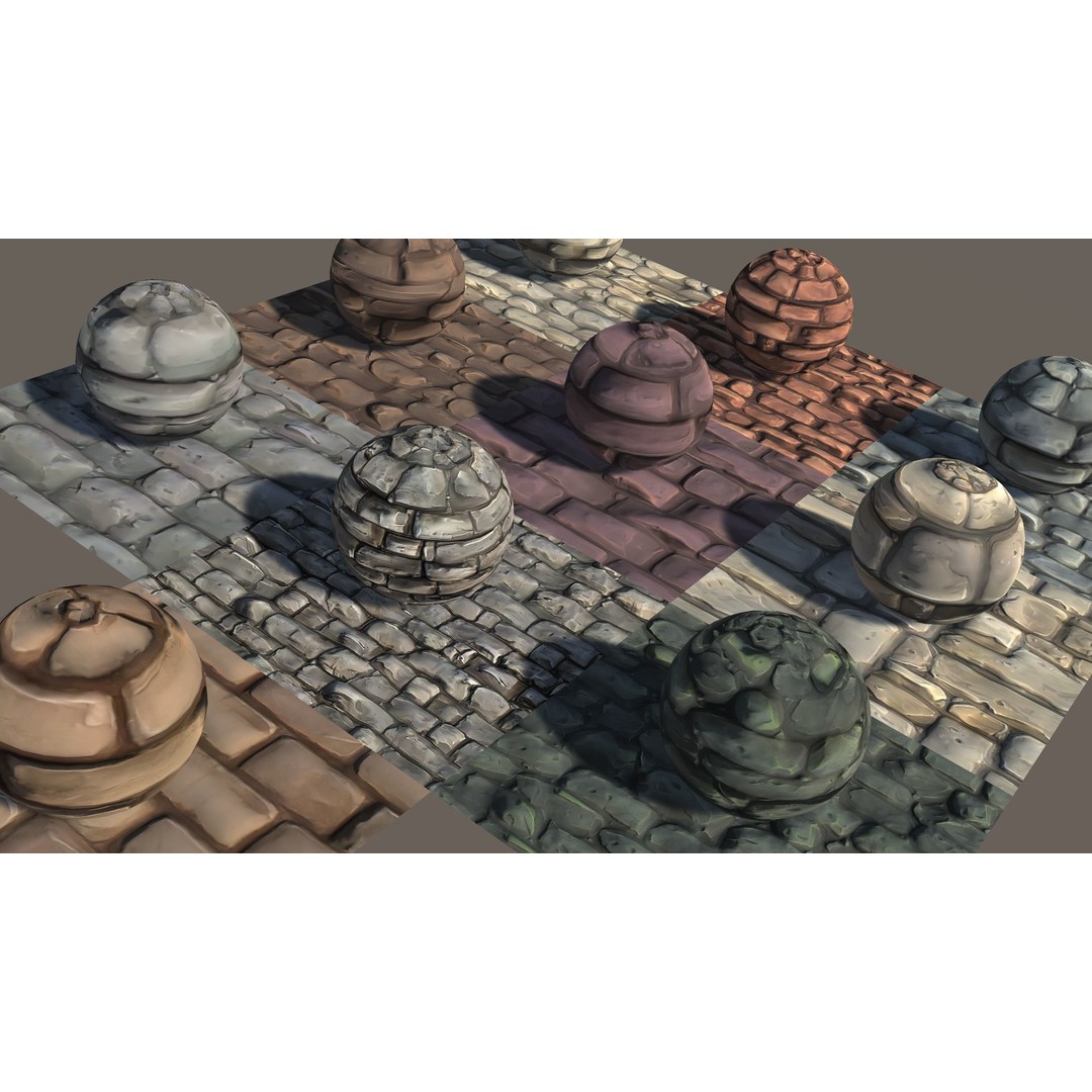 Stylized Hand Painted Brick Wall Textures 3D Model – PBR Ready, 10 Unique Textures - View 3