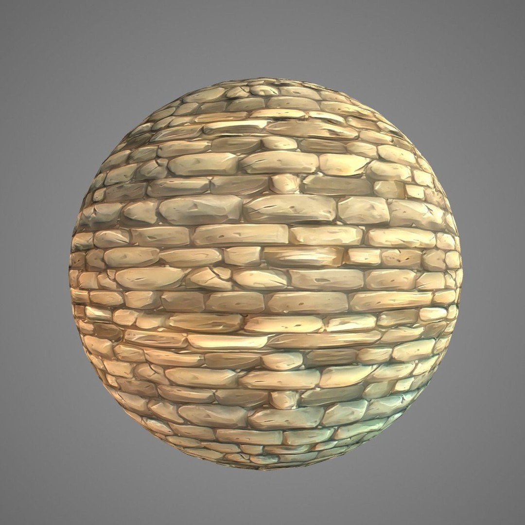 Stylized Hand Painted Brick Wall Textures 3D Model – PBR Ready, 10 Unique Textures - View 4