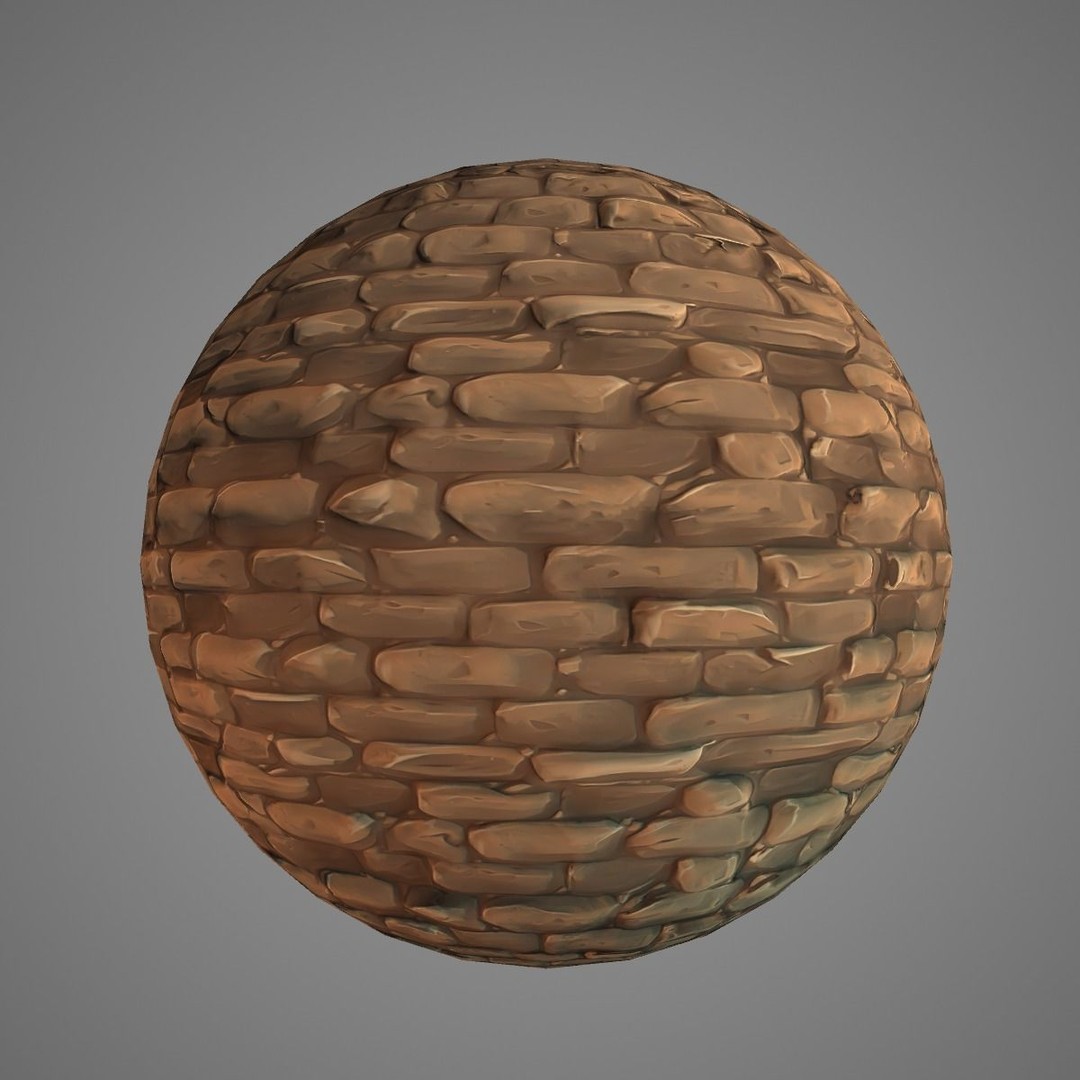 Stylized Hand Painted Brick Wall Textures 3D Model – PBR Ready, 10 Unique Textures - View 7
