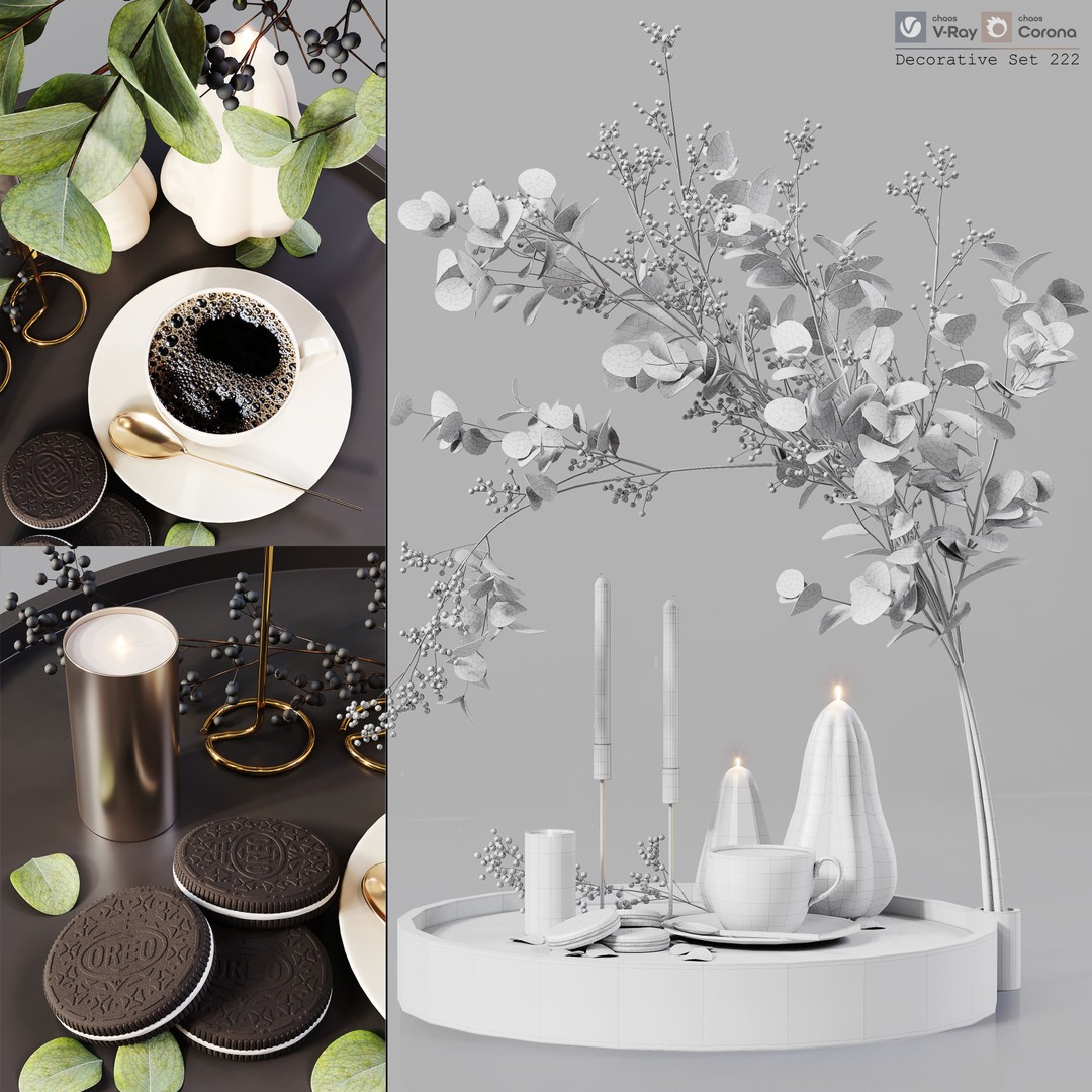 Decorative Set 222 3D Model – Low Poly Architectural Decoration, FBX, OBJ