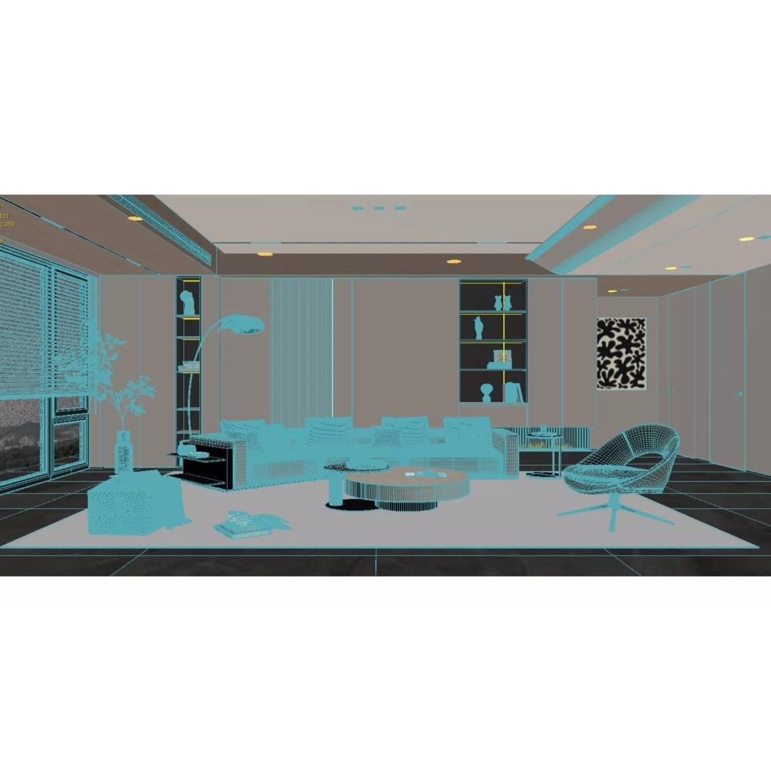 Modern Living Room 3D Model – Light Luxury Interior Design, FBX