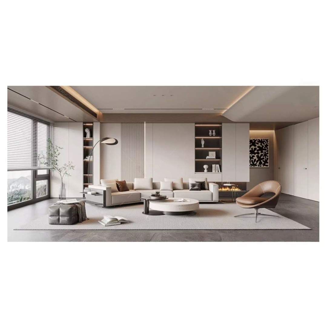 Modern Living Room 3D Model – Light Luxury Interior Design, FBX - View 2