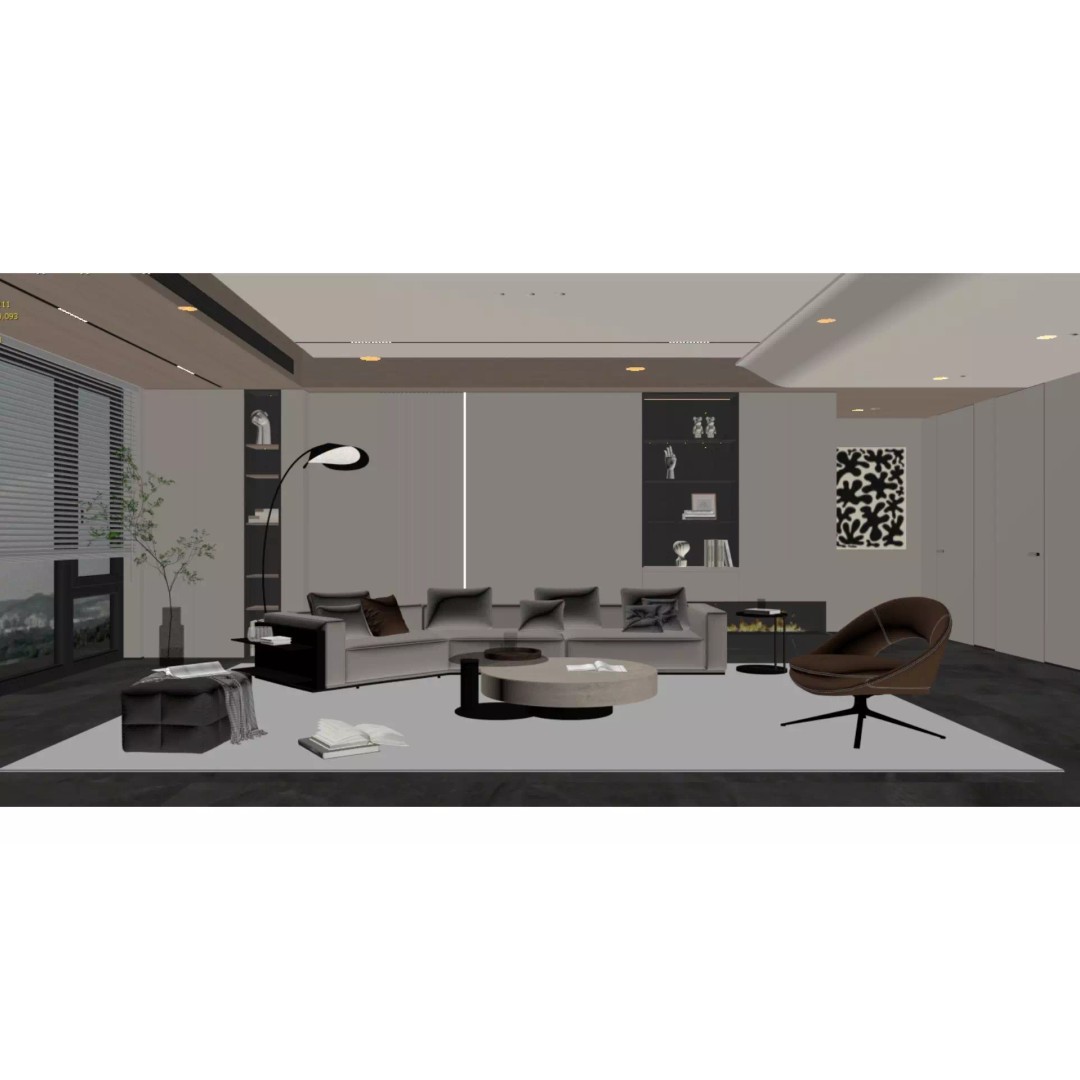 Modern Living Room 3D Model – Light Luxury Interior Design, FBX - View 5