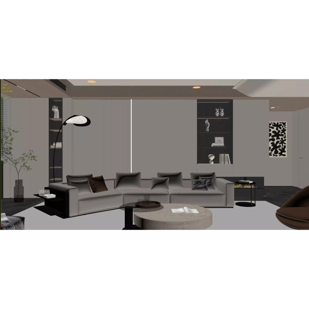 Modern Living Room 3D Model – Light Luxury Interior Design, FBX - View 6