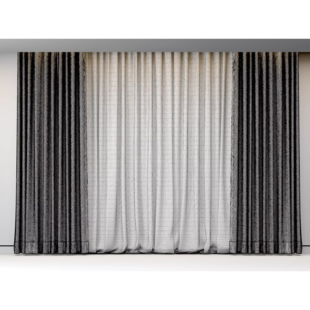 Curtain 3D Model – Classic Tulle Drapes, PBR Textures, FBX, OBJ - View 10