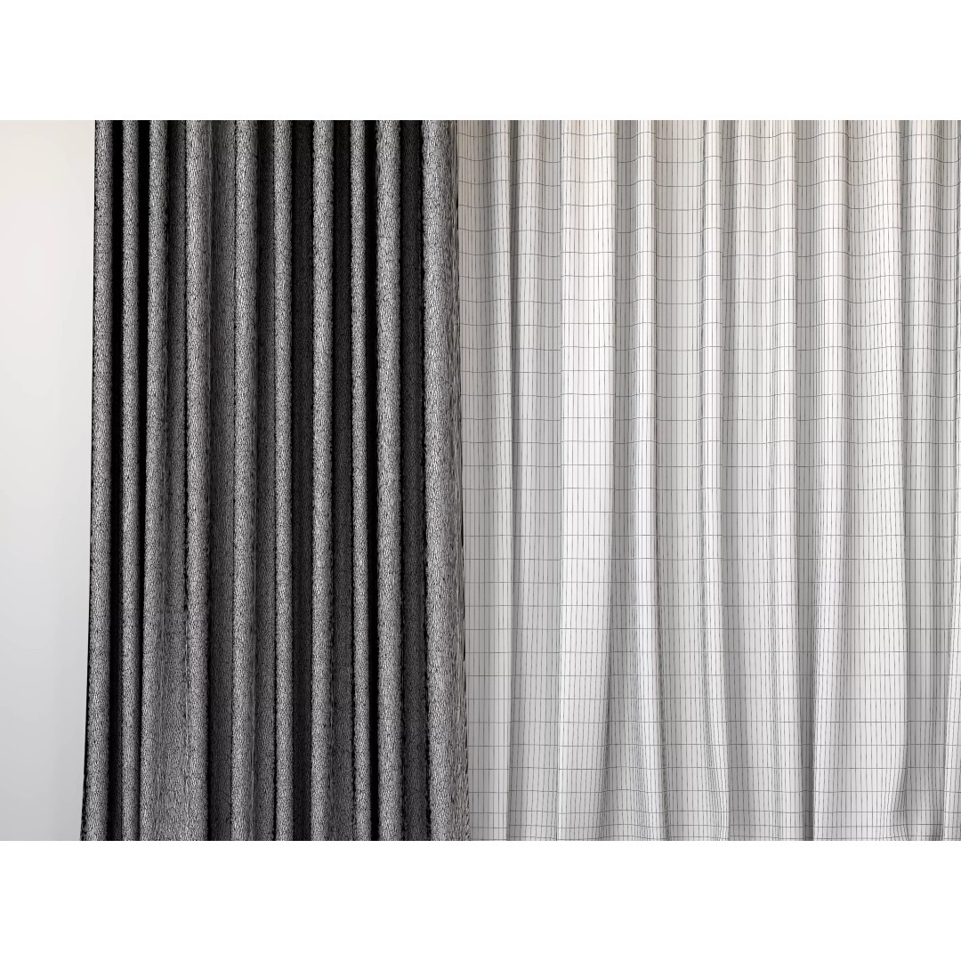 Curtain 3D Model – Classic Tulle Drapes, PBR Textures, FBX, OBJ - View 11