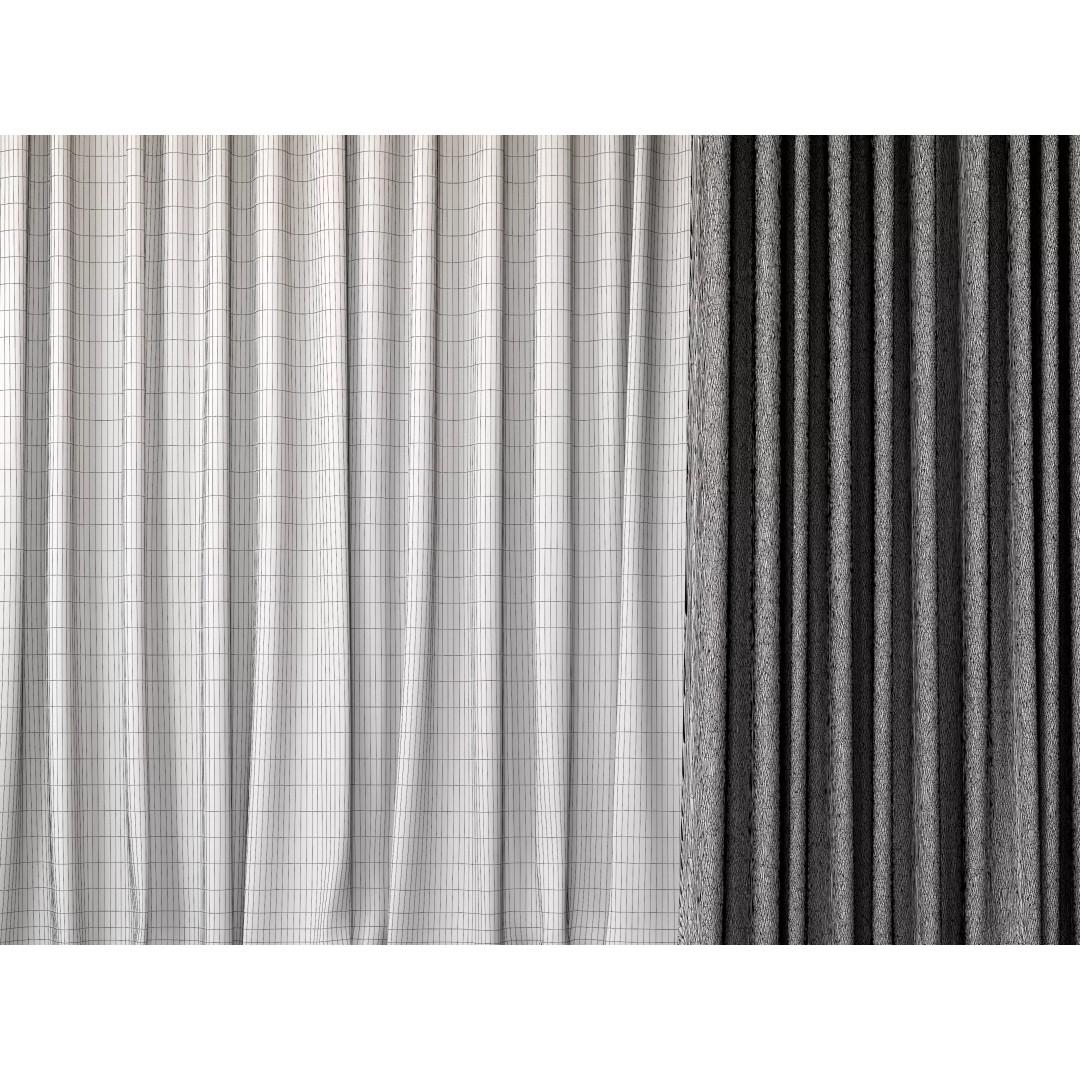 Curtain 3D Model – Classic Tulle Drapes, PBR Textures, FBX, OBJ - View 12