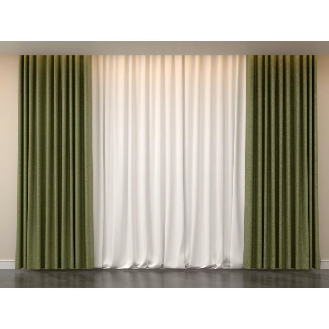 Curtain 3D Model – Classic Tulle Drapes, PBR Textures, FBX, OBJ - View 2
