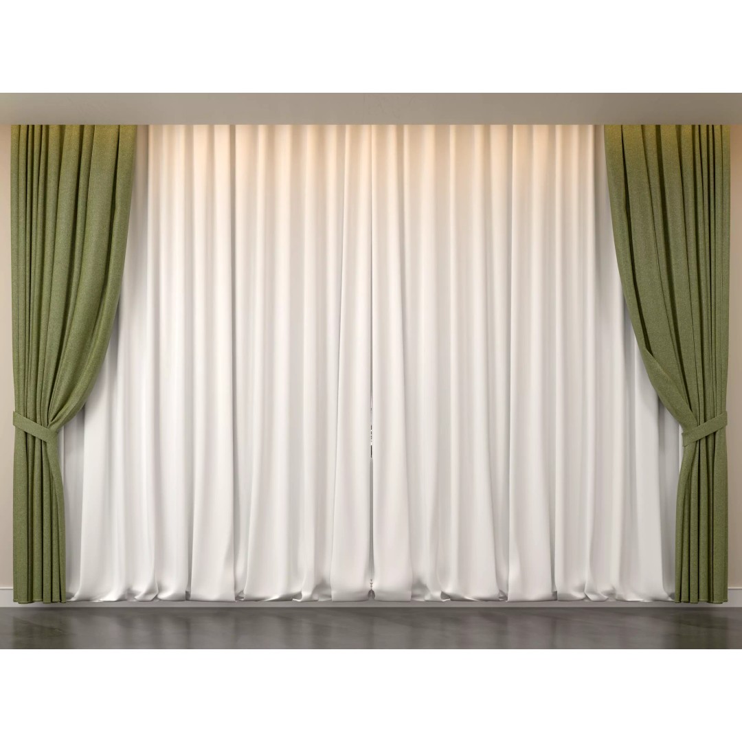 Curtain 3D Model – Classic Tulle Drapes, PBR Textures, FBX, OBJ - View 3