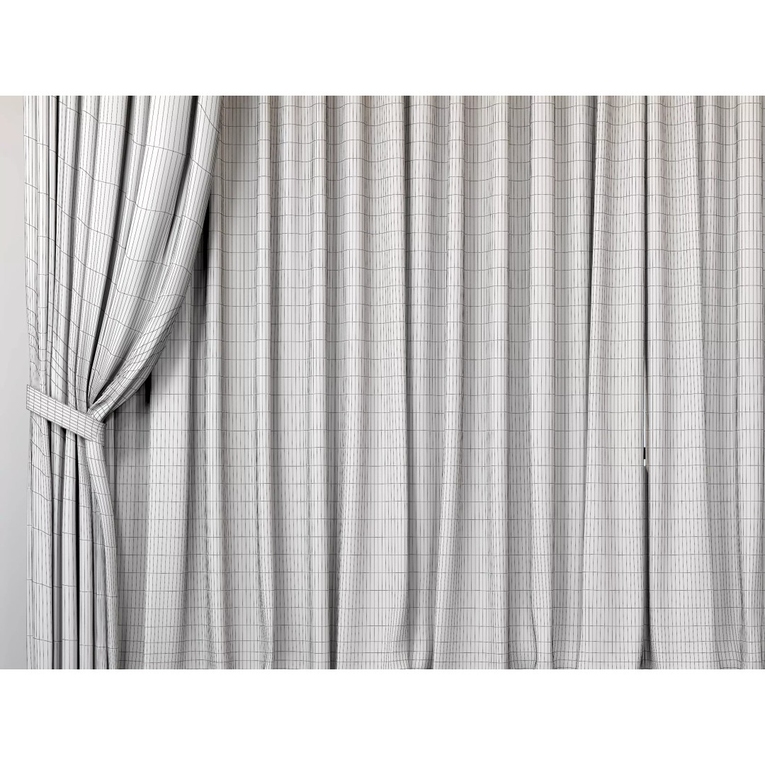 Curtain 3D Model – Classic Tulle Drapes, PBR Textures, FBX, OBJ - View 9