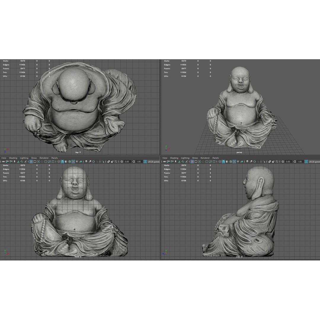 Smiling Buddha 3D Model – Low Poly PBR Asset, FBX, OBJ, Blender - View 7