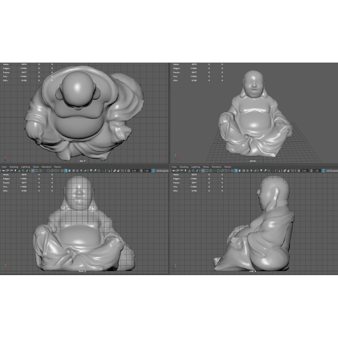 Smiling Buddha 3D Model – Low Poly PBR Asset, FBX, OBJ, Blender - View 8