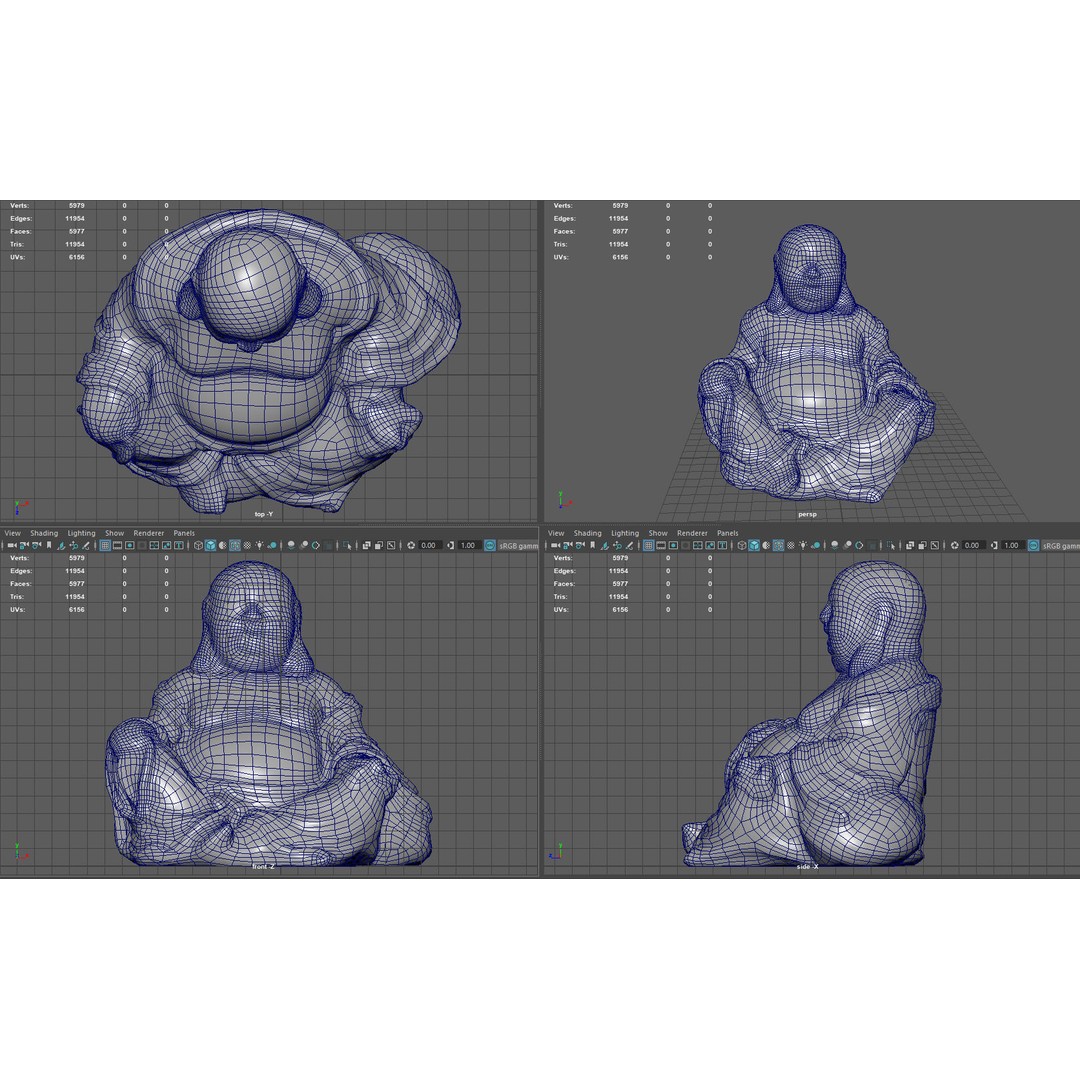 Smiling Buddha 3D Model – Low Poly PBR Asset, FBX, OBJ, Blender - View 9