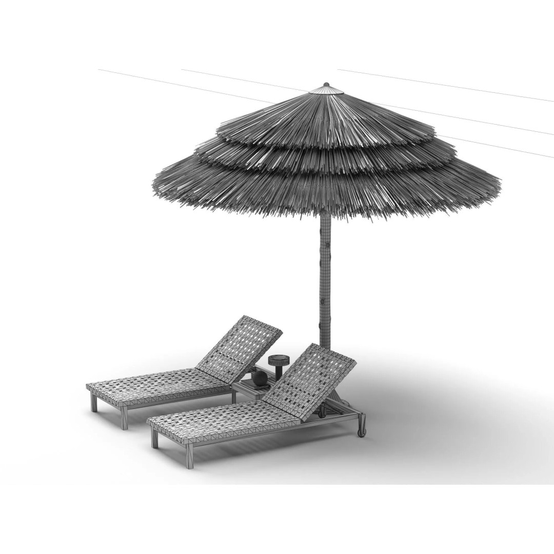 Thatch Umbrellas 3D Model – Low Poly Beach Asset Collection, FBX, OBJ