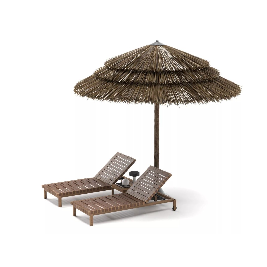 Thatch Umbrellas 3D Model – Low Poly Beach Asset Collection, FBX, OBJ - View 15