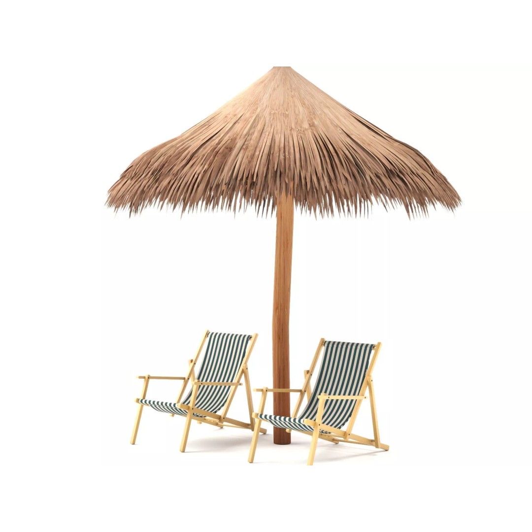Thatch Umbrellas 3D Model – Low Poly Beach Asset Collection, FBX, OBJ - View 17