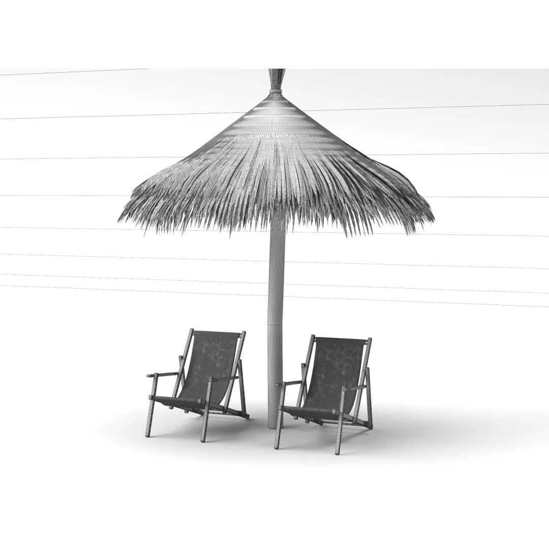 Thatch Umbrellas 3D Model – Low Poly Beach Asset Collection, FBX, OBJ - View 19