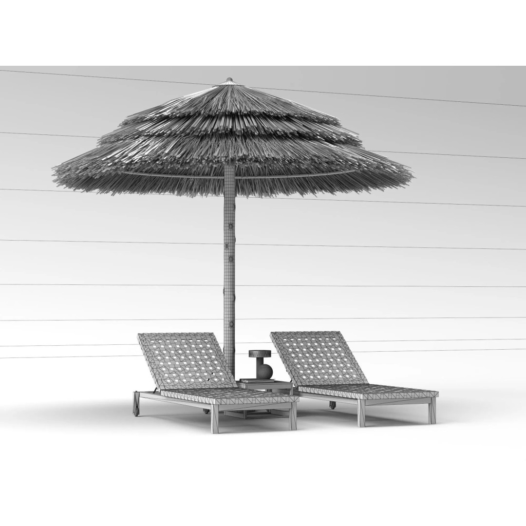 Thatch Umbrellas 3D Model – Low Poly Beach Asset Collection, FBX, OBJ - View 20