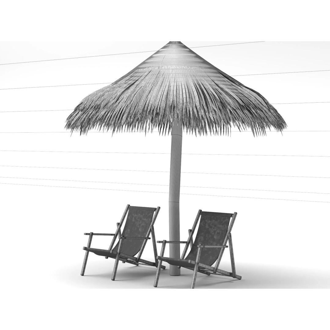 Thatch Umbrellas 3D Model – Low Poly Beach Asset Collection, FBX, OBJ - View 21