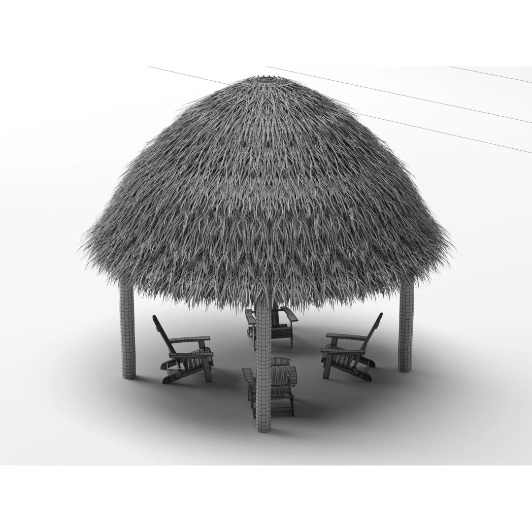 Thatch Umbrellas 3D Model – Low Poly Beach Asset Collection, FBX, OBJ - View 23