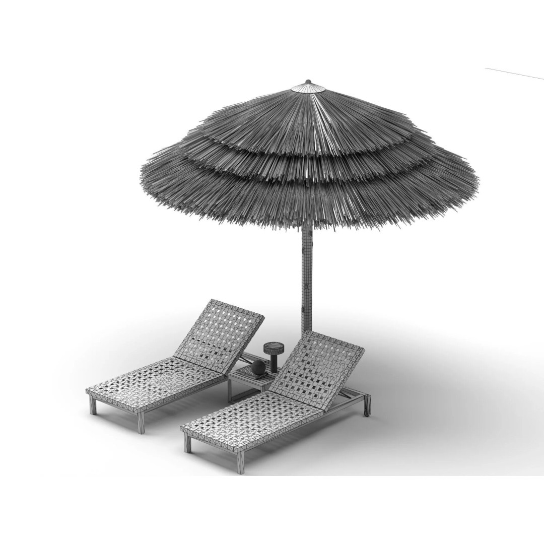 Thatch Umbrellas 3D Model – Low Poly Beach Asset Collection, FBX, OBJ - View 24