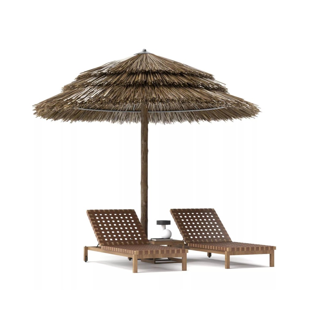 Thatch Umbrellas 3D Model – Low Poly Beach Asset Collection, FBX, OBJ - View 3