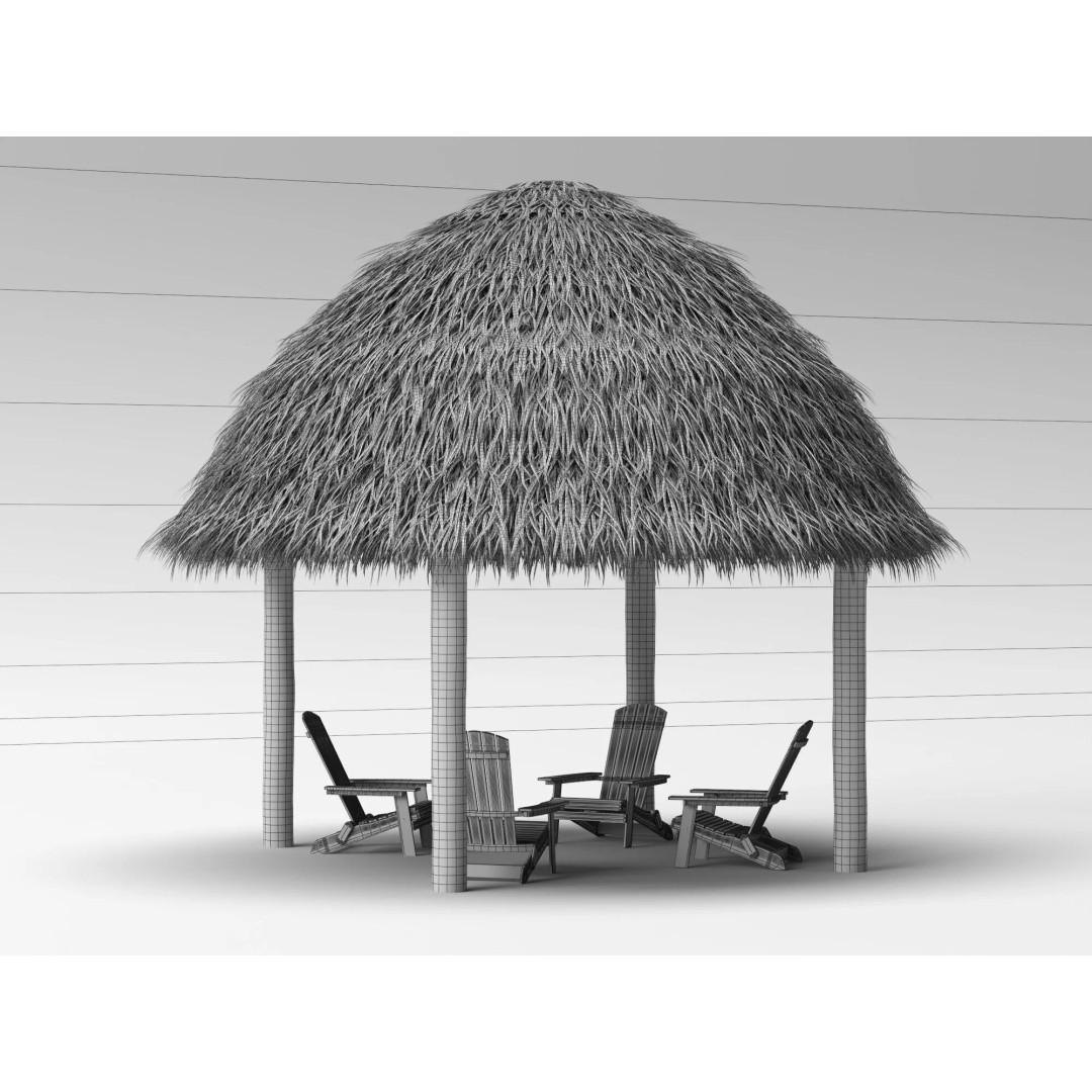 Thatch Umbrellas 3D Model – Low Poly Beach Asset Collection, FBX, OBJ - View 31