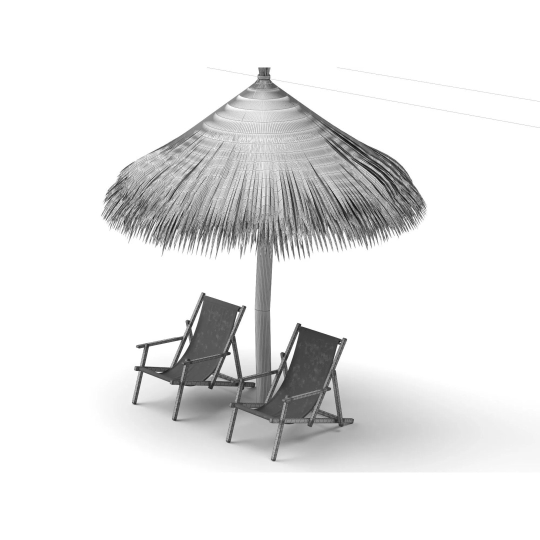 Thatch Umbrellas 3D Model – Low Poly Beach Asset Collection, FBX, OBJ - View 34