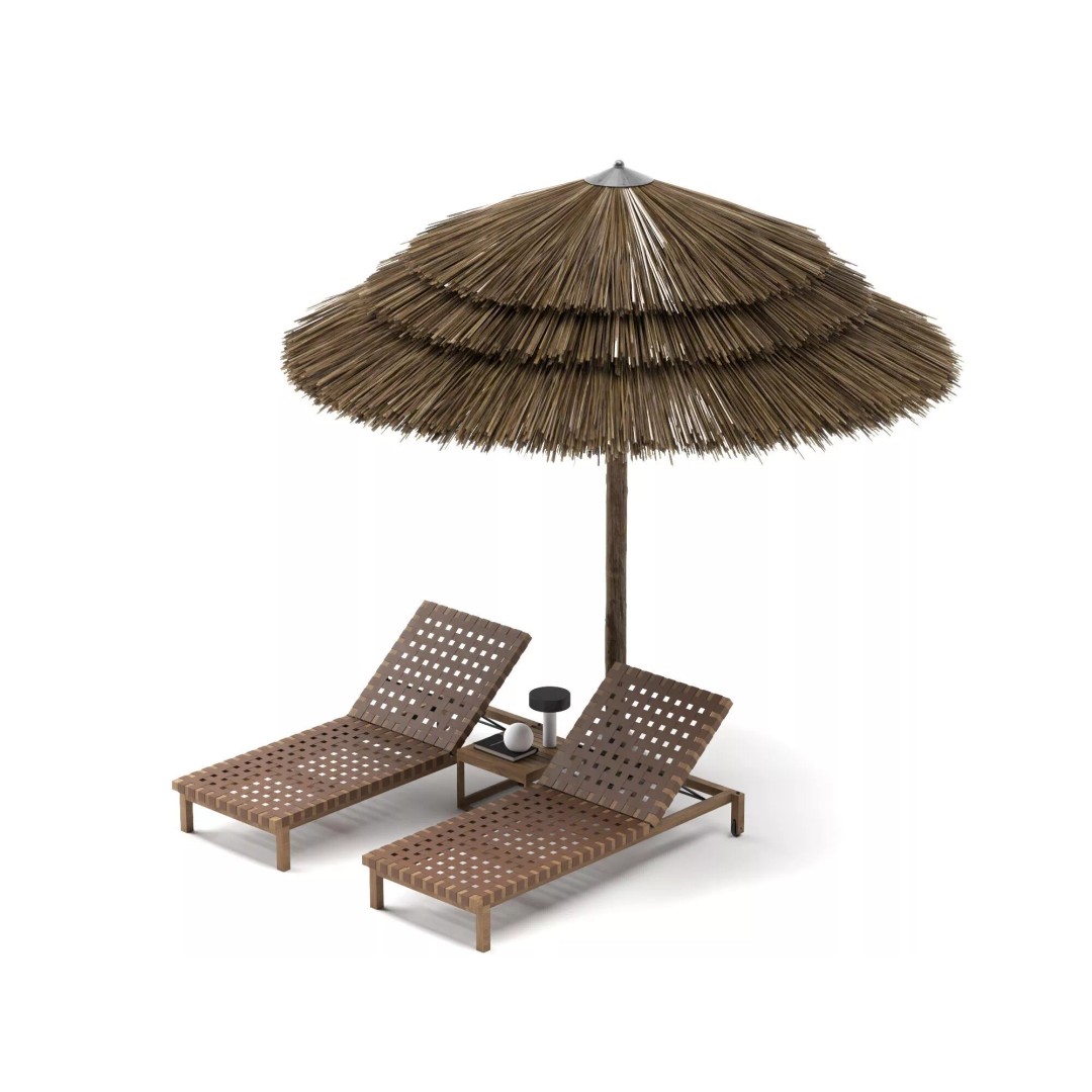 Thatch Umbrellas 3D Model – Low Poly Beach Asset Collection, FBX, OBJ - View 6