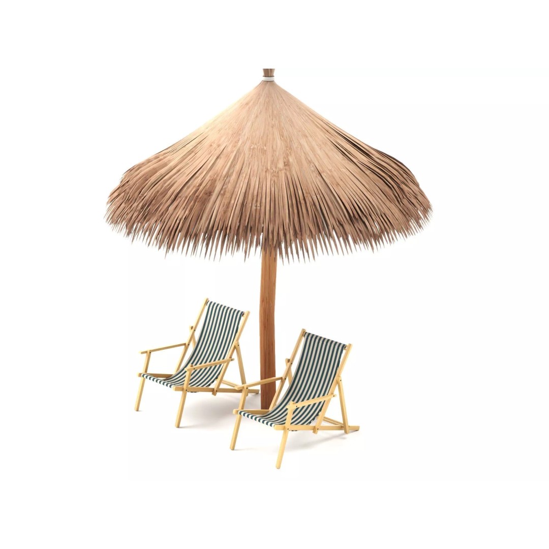 Thatch Umbrellas 3D Model – Low Poly Beach Asset Collection, FBX, OBJ - View 7