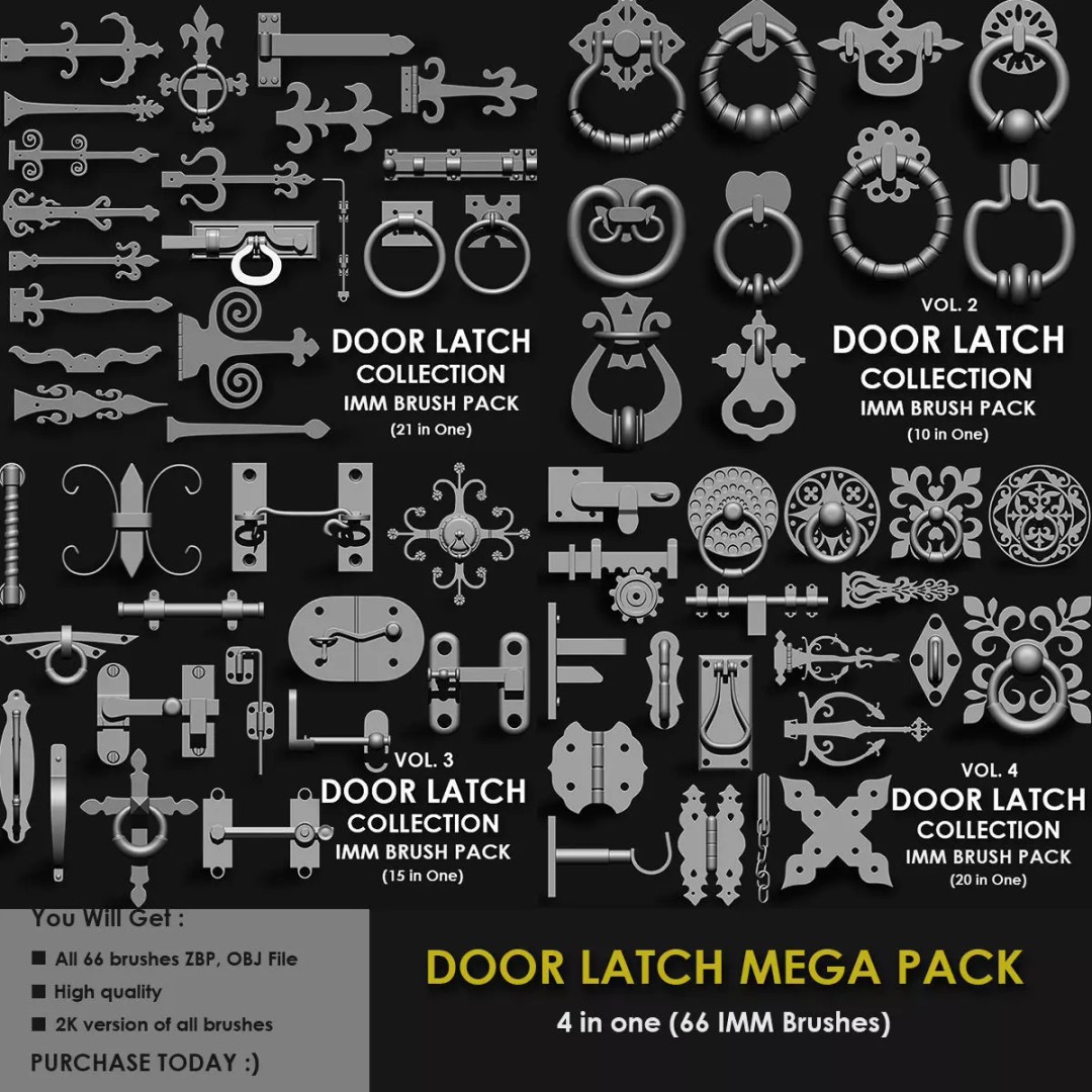 Door Latch 3D Model – Vintage Imm Brush Pack, 66 Brushes - View 2