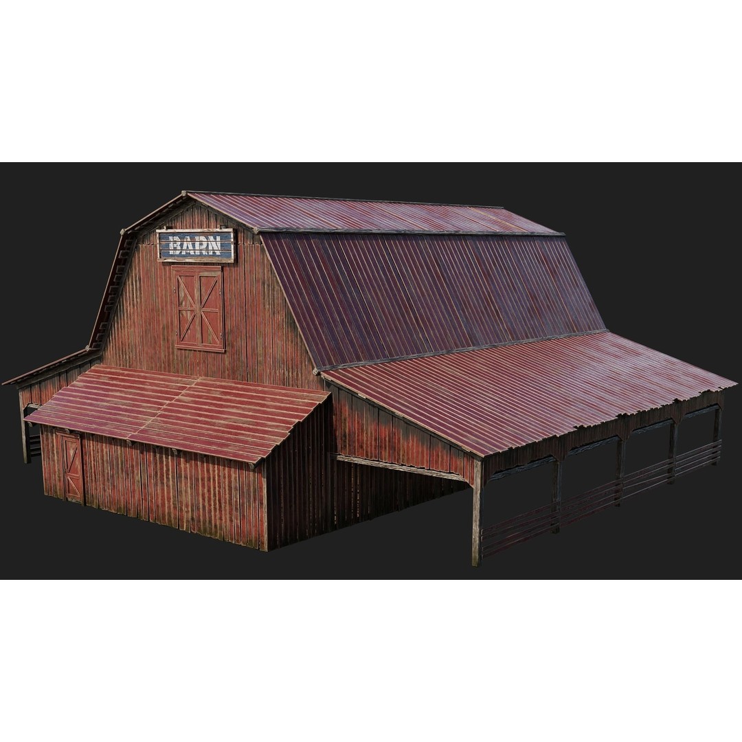 Farm Buildings 3D Model – Low Poly Game Ready PBR Asset, FBX, OBJ