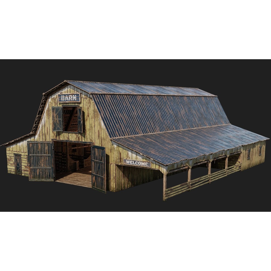 Farm Buildings 3D Model – Low Poly Game Ready PBR Asset, FBX, OBJ - View 13