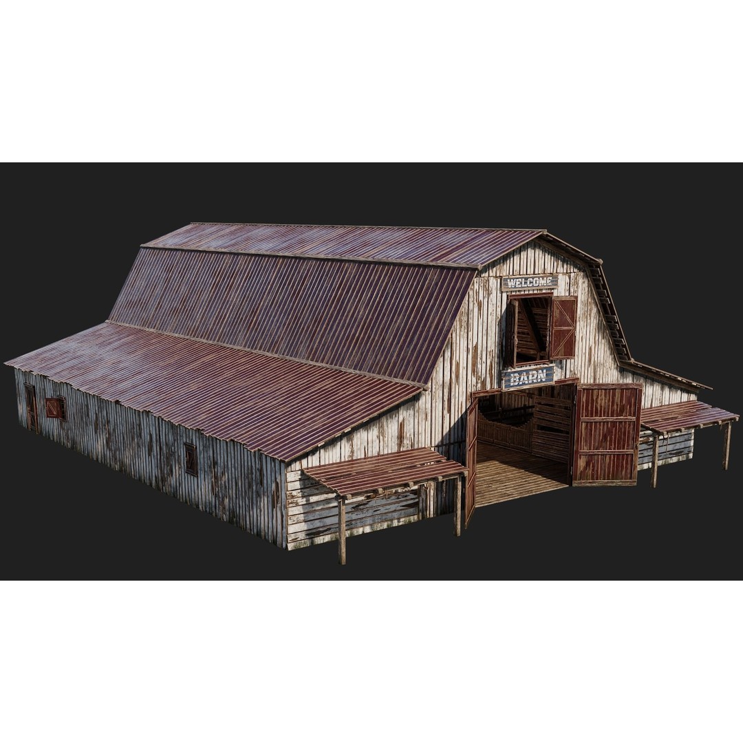 Farm Buildings 3D Model – Low Poly Game Ready PBR Asset, FBX, OBJ - View 16