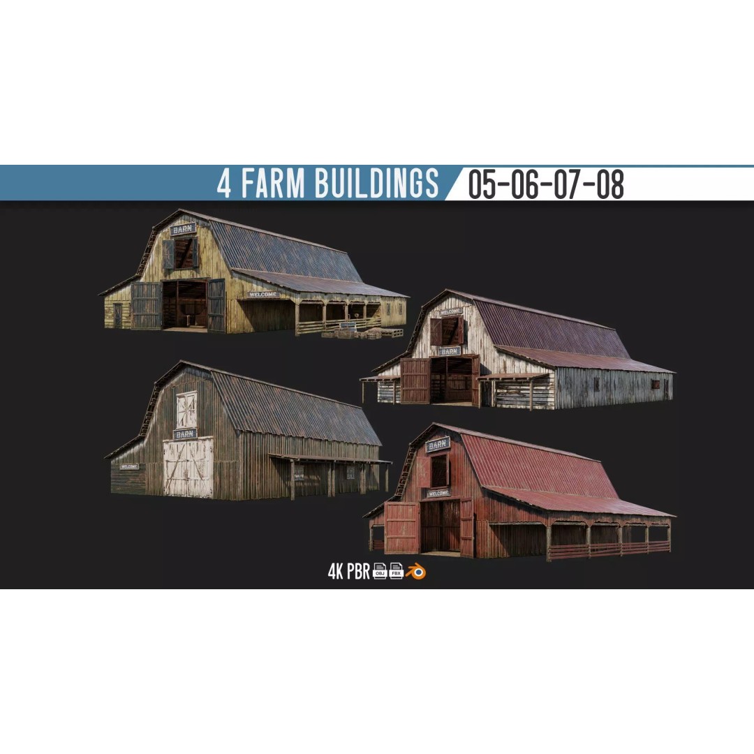 Farm Buildings 3D Model – Low Poly Game Ready PBR Asset, FBX, OBJ - View 2