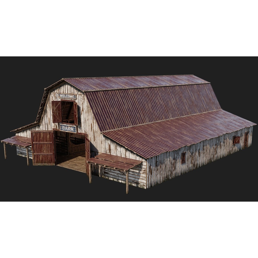 Farm Buildings 3D Model – Low Poly Game Ready PBR Asset, FBX, OBJ - View 22