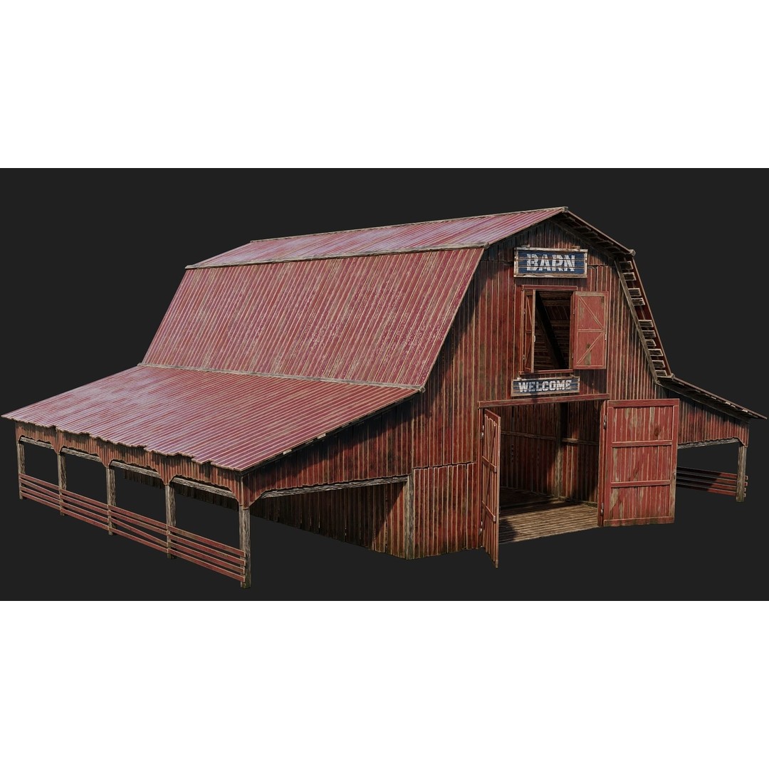 Farm Buildings 3D Model – Low Poly Game Ready PBR Asset, FBX, OBJ - View 34